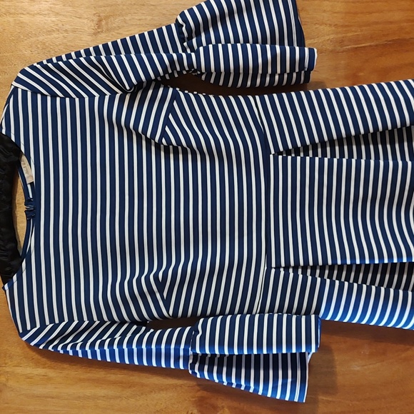 Altar'd State Cute Retro Sailor Dress Blue White Stripe Pleated Bell Sleeve Sz M - Picture 2 of 12